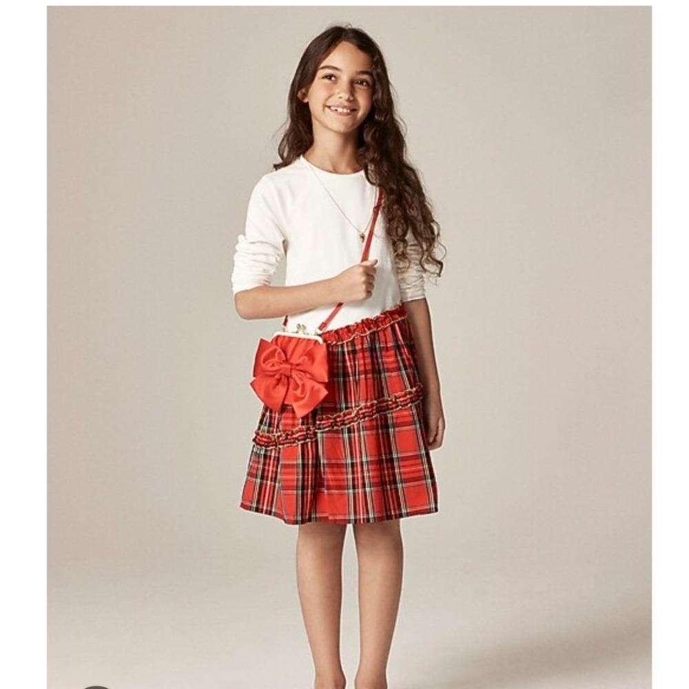 Crewcuts Girls Ivory Red Plaid Ruffle Mixed Media Dress CP004 Size 12 NEW‎ $70